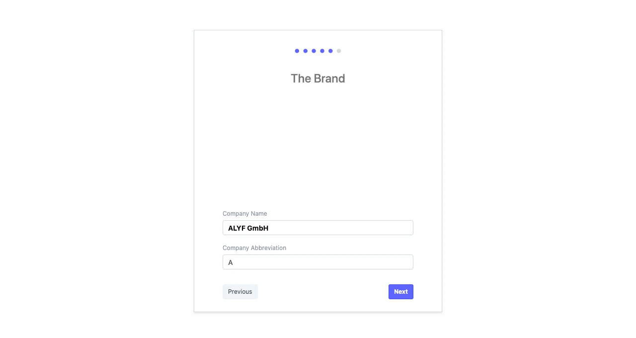 Setup Wizard: Firmenname und Unternehmenskürzel