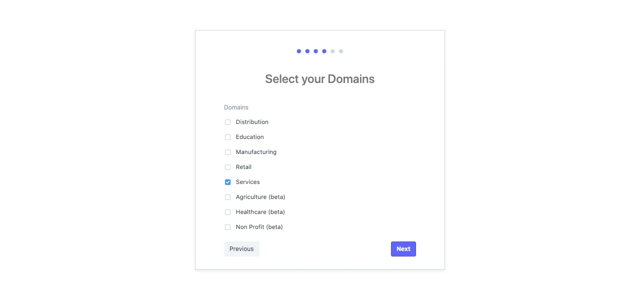 Setup Wizard: Tätigkeitsbereich