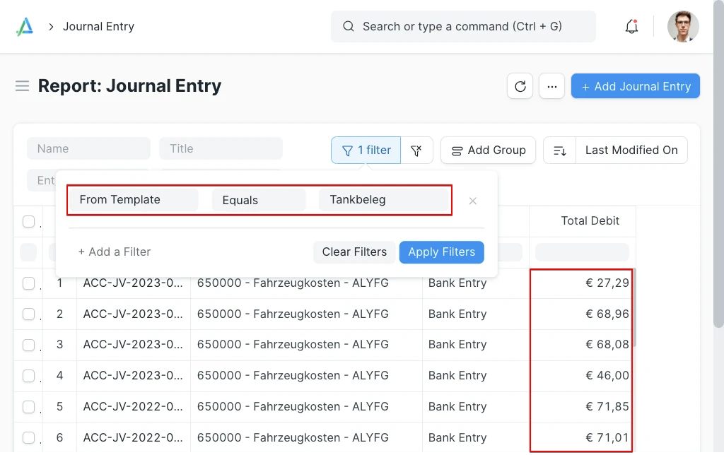 Buchungsvorlagen in ERPNext